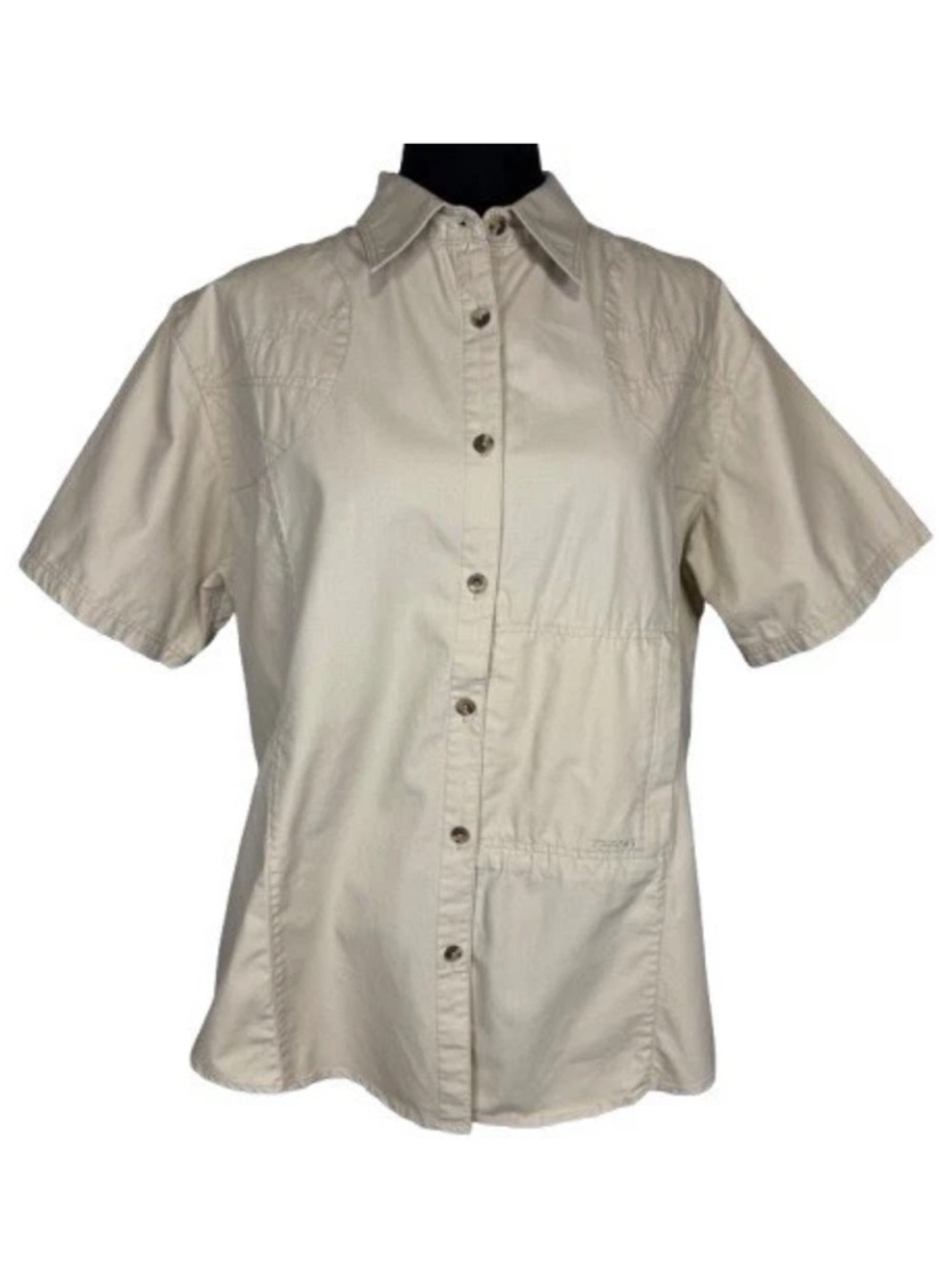 CC Filson Women’s XL 100% Cotton SS Button-Front Tan Khaki Shirt Outdoor Safari